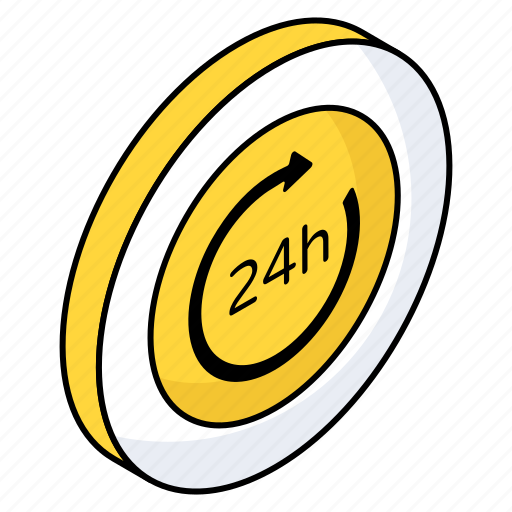 24hr, round the clock, 24hr service, 24hr support, clockwise icon - Download on Iconfinder