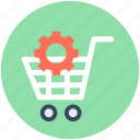 cog, shop preferences, shop sections, shopping cart, shopping trolley