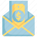 cash, dollar, envelope, mail, message, money 