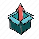 arrow, box, growth, package, upload