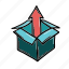 arrow, box, growth, package, upload 