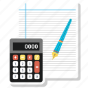 calculate, calculation, note, notepad, page, pen, text