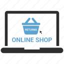 basket, laptop, online, shopping