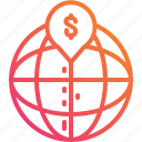 dollar, globe, gradient, money, pin, world, location