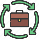 business, process, processing, arrows, briefcase