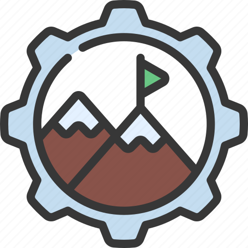 Milestone, management, cog, gear, mountains icon - Download on Iconfinder