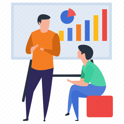 Business analytics, employee workshop, graph presentation, seminar, staff training, statistics illustration - Download on Iconfinder