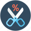 cutting voucher, discount, discount offer, percentage, scissor 