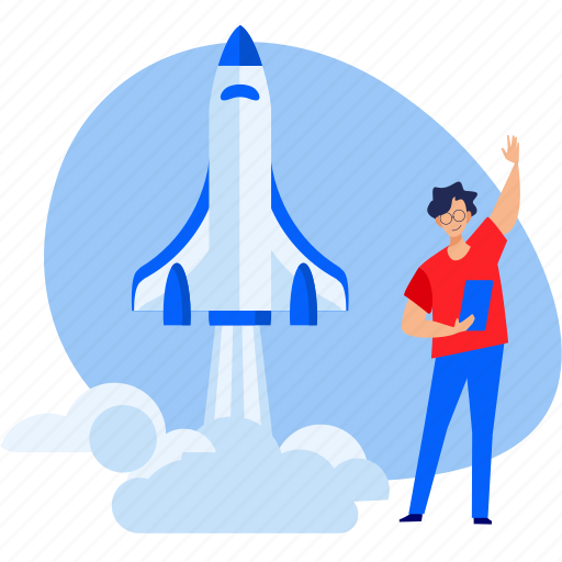 Development, launch, mobile, people, rocket, smartphone, startup illustration - Download on Iconfinder