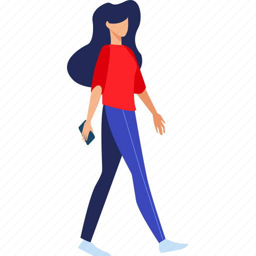 People, woman, walking, mobile, smartphone, communication, technology illustration - Download on Iconfinder