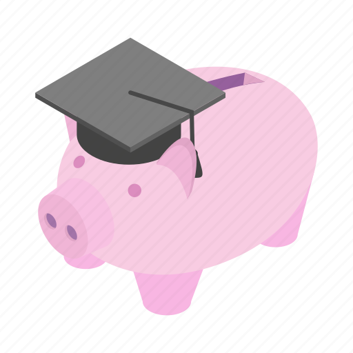 Cap, graduation, isometric, money, pig, saver, smart icon - Download on Iconfinder