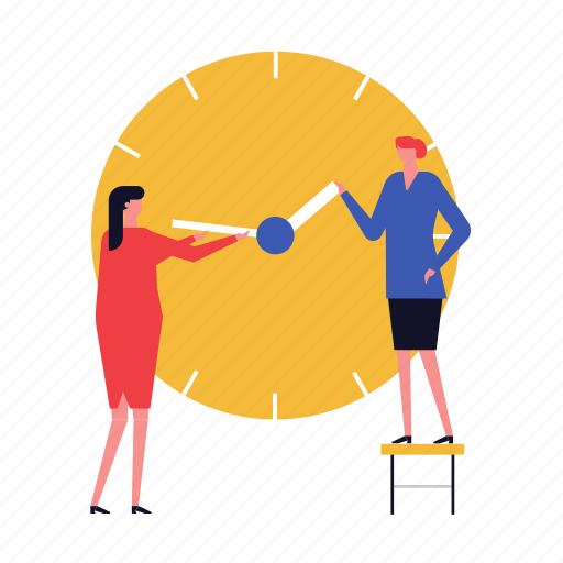 Time, management, women, clock, deadline illustration - Download on Iconfinder