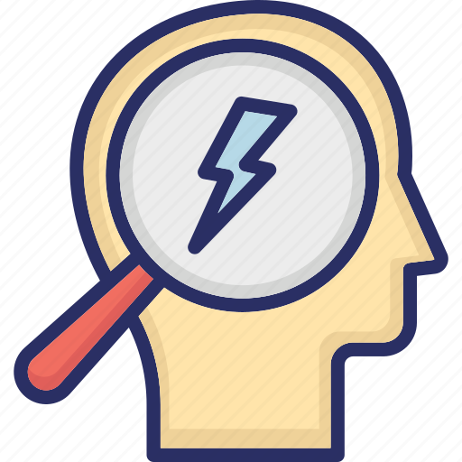 Brain, brainstorming, head hunting, magnifier, thunder icon - Download on Iconfinder