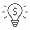 bulb, business, dollar, finance, idea, light, solution