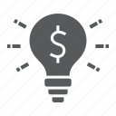 bulb, business, dollar, finance, idea, light, solution