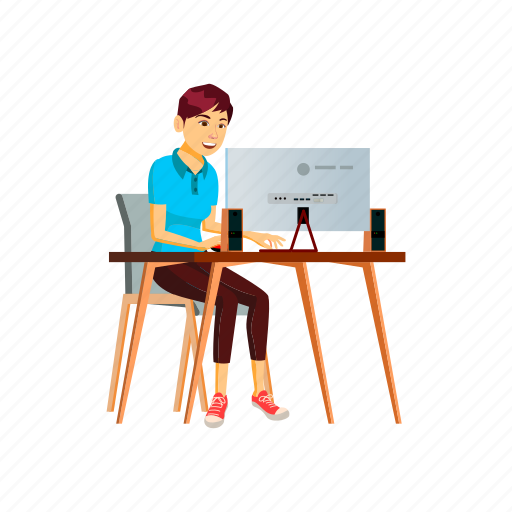 Woman, happy, young, working, computer, room, people icon - Download on Iconfinder