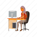 woman, attractive, islamic, work, computer, people, office