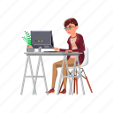 woman, serious, caucasian, typing, message, computer, people