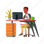 man, african, guy, working, computer, desk, people 