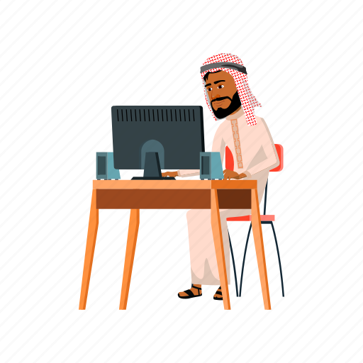 Man, arabic, support, service, worker, computer, online icon - Download on Iconfinder