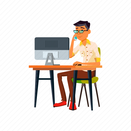 Man, chinese, boy, businessman, looking, monitor, calling icon - Download on Iconfinder