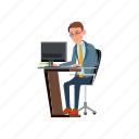 man, smiling, businessman, working, workplace, computer, people