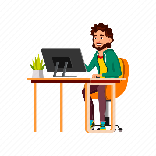 Man, bearded, young, guy, work, pc, people icon - Download on Iconfinder