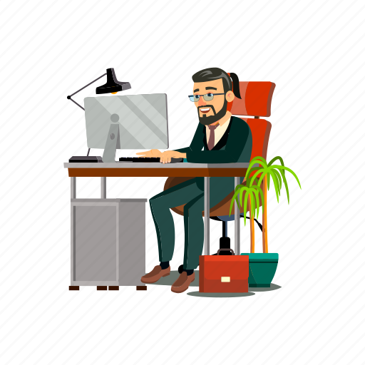 Man, elegance, working, late, computer, people, desk icon - Download on Iconfinder