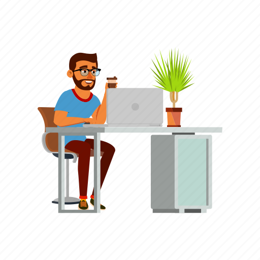 Man, hispanic, businessman, drinking, tea, working, workspace icon - Download on Iconfinder