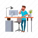 man, bearded, talking, client, phone, computer, checking