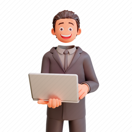 Bussinesman, startup, business, finance, office, laptop 3D illustration - Download on Iconfinder