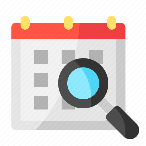 Calendar, calendars, magnifying, glass, event, analysis, search icon - Download on Iconfinder