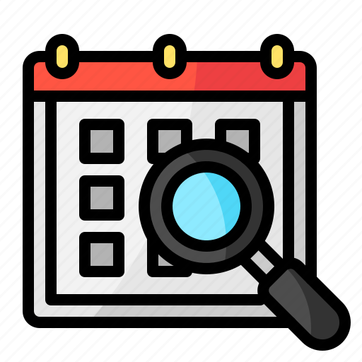 Calendar, calendars, magnifying, glass, event, analysis, search icon - Download on Iconfinder