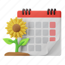 spring, calendar, season, mouth, sunflower, date 