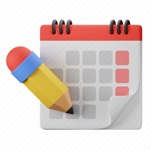 Calendar, edit, pencil, month, date, year 3D illustration - Download on Iconfinder