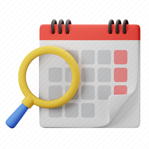 Calendar, search, date, time, event, month 3D illustration - Download on Iconfinder