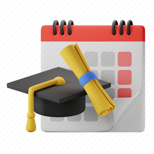 Graduation, calendar, education, college, school, student, university 3D illustration - Download on Iconfinder
