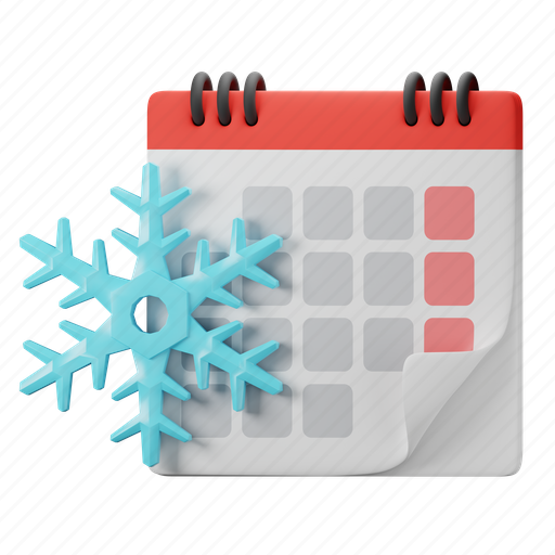 Winter, calendar, snow, month, season, holiday 3D illustration - Download on Iconfinder