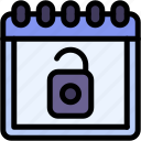 unlock, calendar, date, and, time, padlock, security