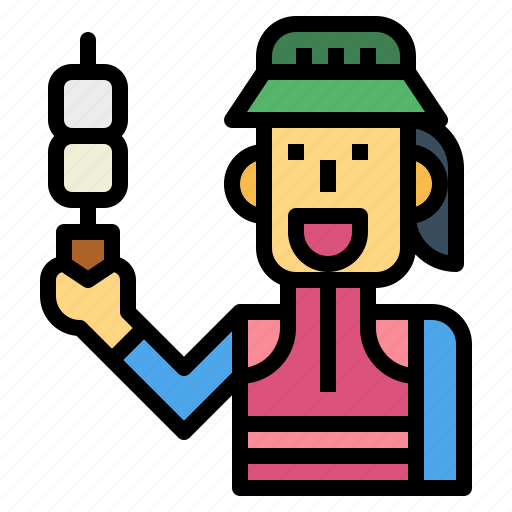 Camping, woman, marshmallow, eating, outdoor icon - Download on Iconfinder
