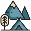 mountain, campground, tree, camping icon, forest