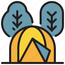 tent, outdoor, tree, forest, campground, camping icon, travel