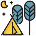 tree, forest, campground, tent, night, camping icon, outdoor