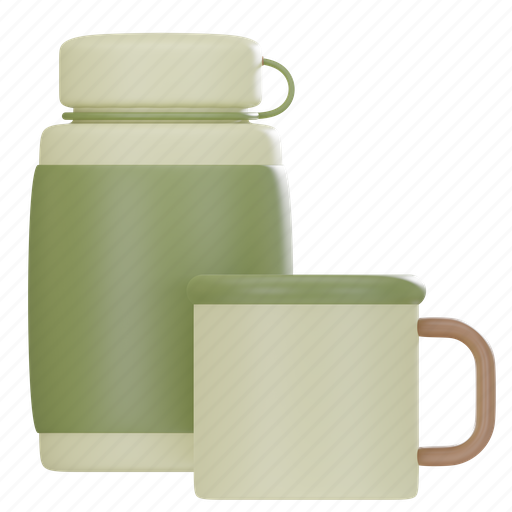 Camping, thermos, cup, journey, relaxation, holiday, rest 3D illustration - Download on Iconfinder