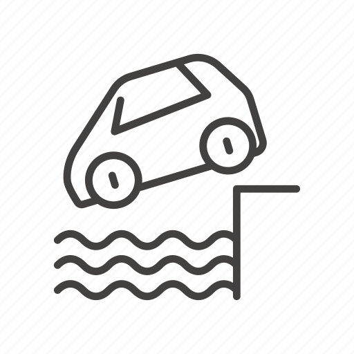 Accident, automobile, car, cliff, crash, road accident, water icon - Download on Iconfinder