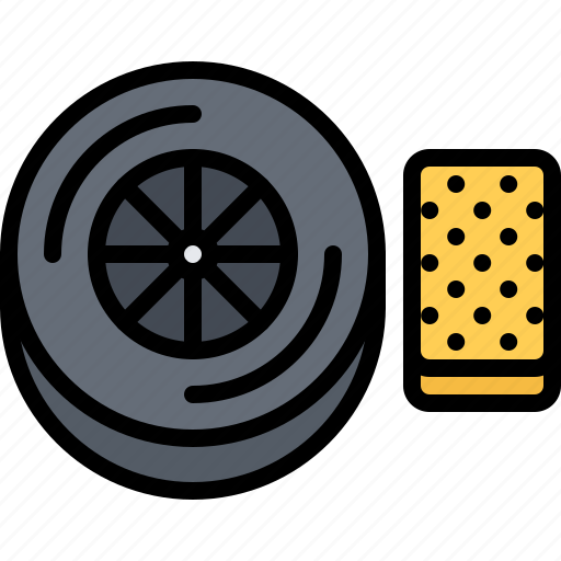 Tire, wheel, sponge, cleaning, washing icon - Download on Iconfinder
