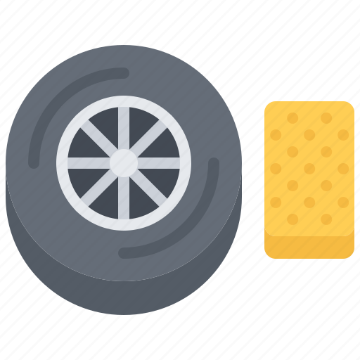 Tire, wheel, sponge, cleaning, washing icon - Download on Iconfinder