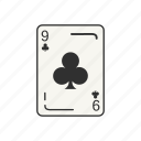 card, card deck, card games, clubs, game, nine, nine of clubs 
