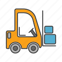 delivery, fork hoist, forklift, transport, truck, vehicle, warehouse