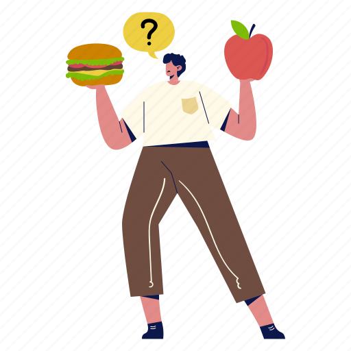 Healthy and unhealthy food, burger, apple fruit, nutrition, comparison, choice, healthy life illustration - Download on Iconfinder